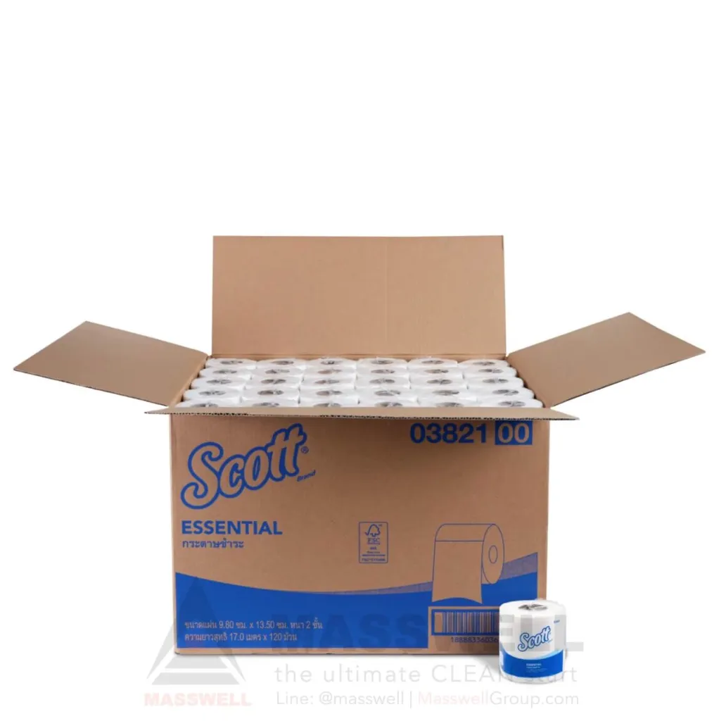 03821-Scott-essential-bath-roll-tissue-1r-120rolls-opencase-2.webp