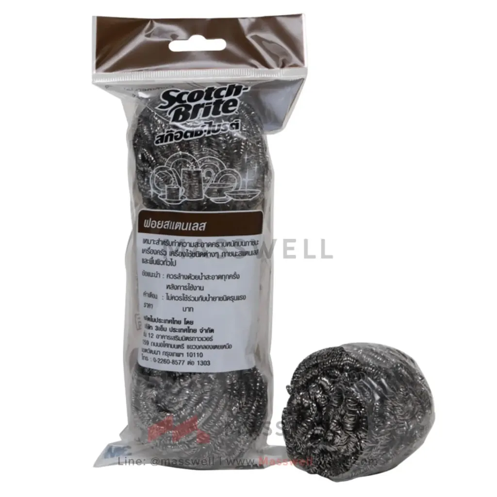 3M Scotch-Brite ฝอยขัดสแตนเลส ขนาดใหญ่จัมโบ้ 25 กรัม (3 ชิ้น)