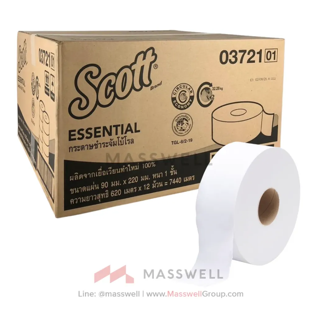 [KC-03721] Scott กระดาษชำระม้วนใหญ่ Essential JRT 1 ชั้น 620 เมตร (12ม้วน)