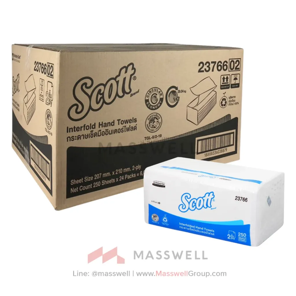 [KC-23766] Scott กระดาษเช็ดมือ Interfold Essential 2 ชั้น (6,000 แผ่น) *21cm.