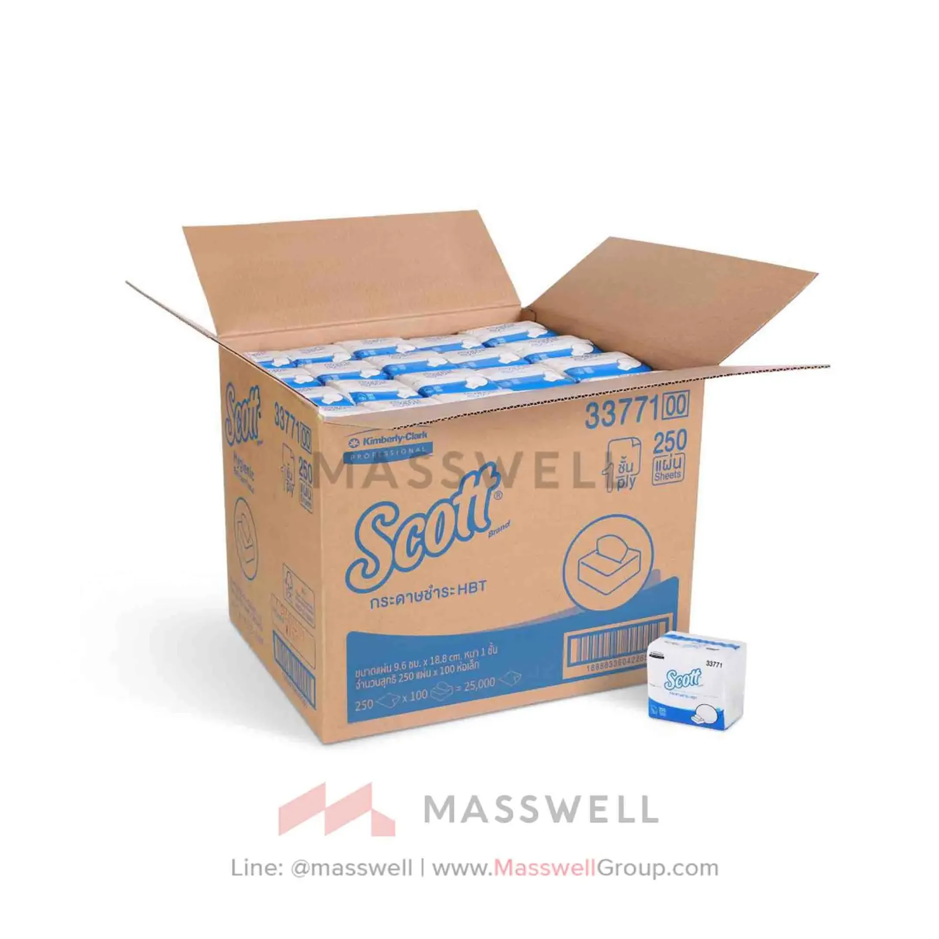 [KC-33771] Scott กระดาษชำระแบบแผ่น HBT 1 ชั้น 250’s (100ห่อ)