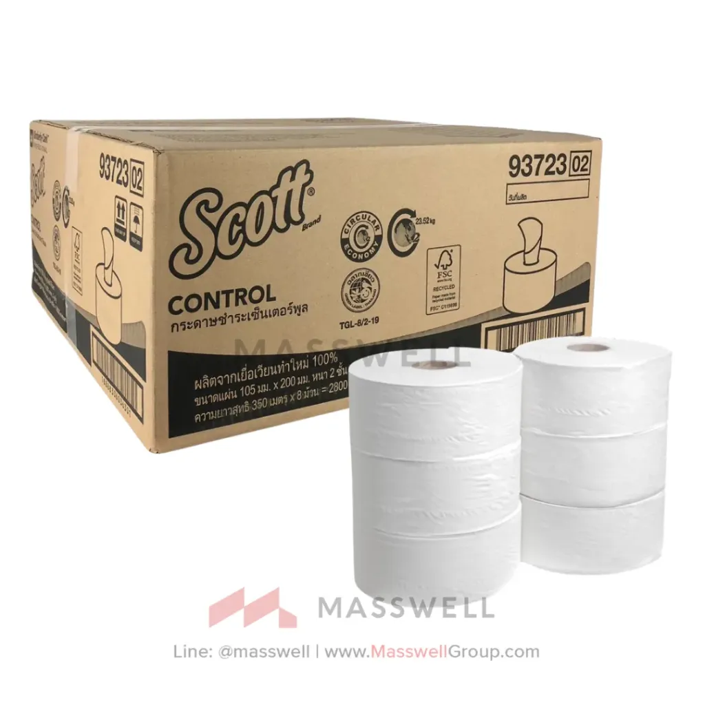[KC-93723] Scott กระดาษชำระม้วนใหญ่ ดึงแกนกลาง Control (Center Pull) JRT 2 ชั้น 350 เมตร (8ม้วน)
