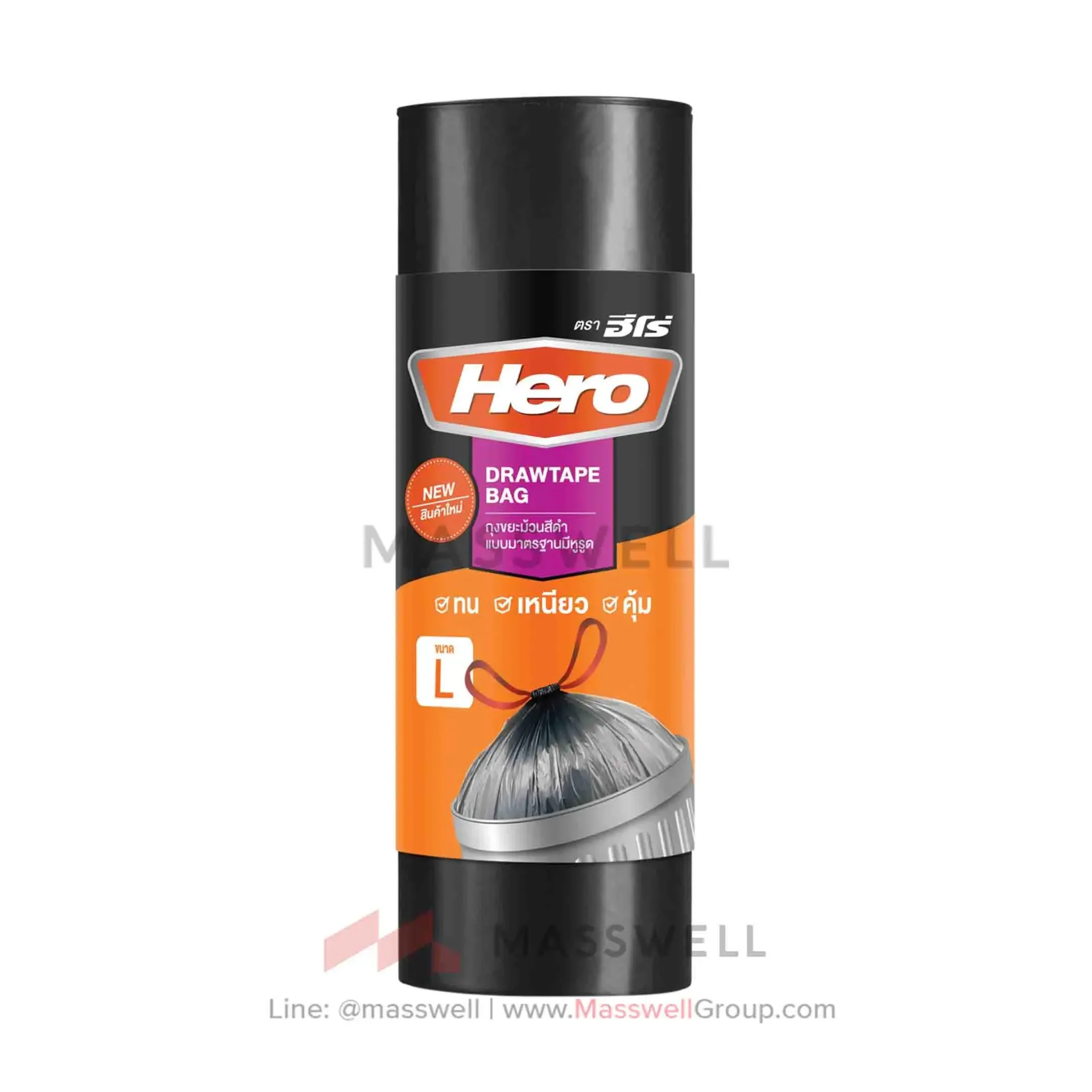 [KP-LRN1003] Hero ถุงขยะม้วน มีหูรูด แบบมาตรฐาน L สีดำ 30×40 นิ้ว (10ใบ)
