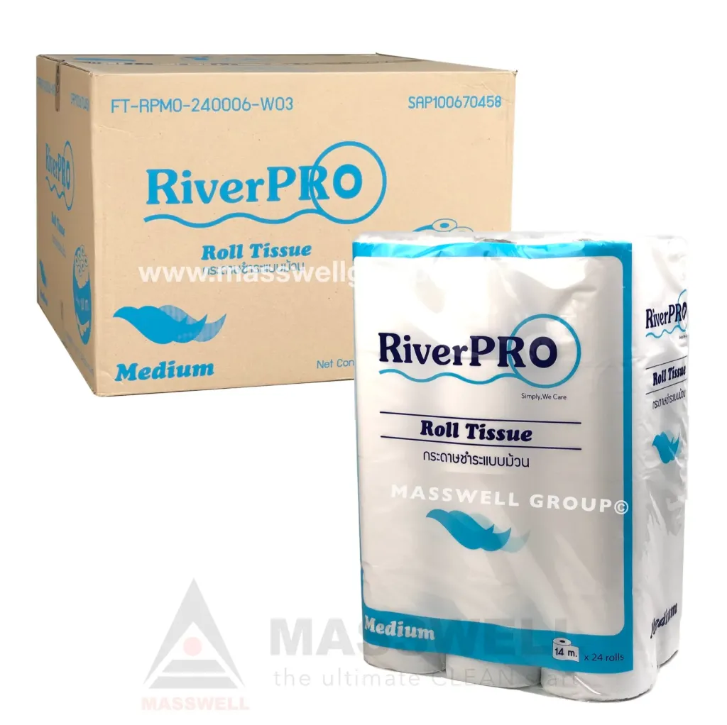 [RPB-M24006W5] RiverPro กระดาษชำระม้วนเล็ก BRT Medium 2ชั้น 14 เมตร (144ม้วน)