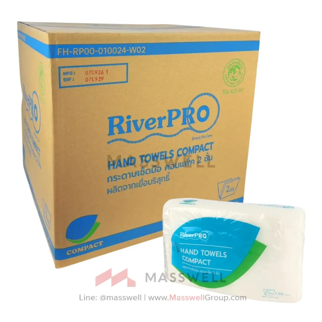 [RPH-C10024W2] RiverPro กระดาษเช็ดมือ V-Fold Compact 2 ชั้น 250 แผ่น [x24]