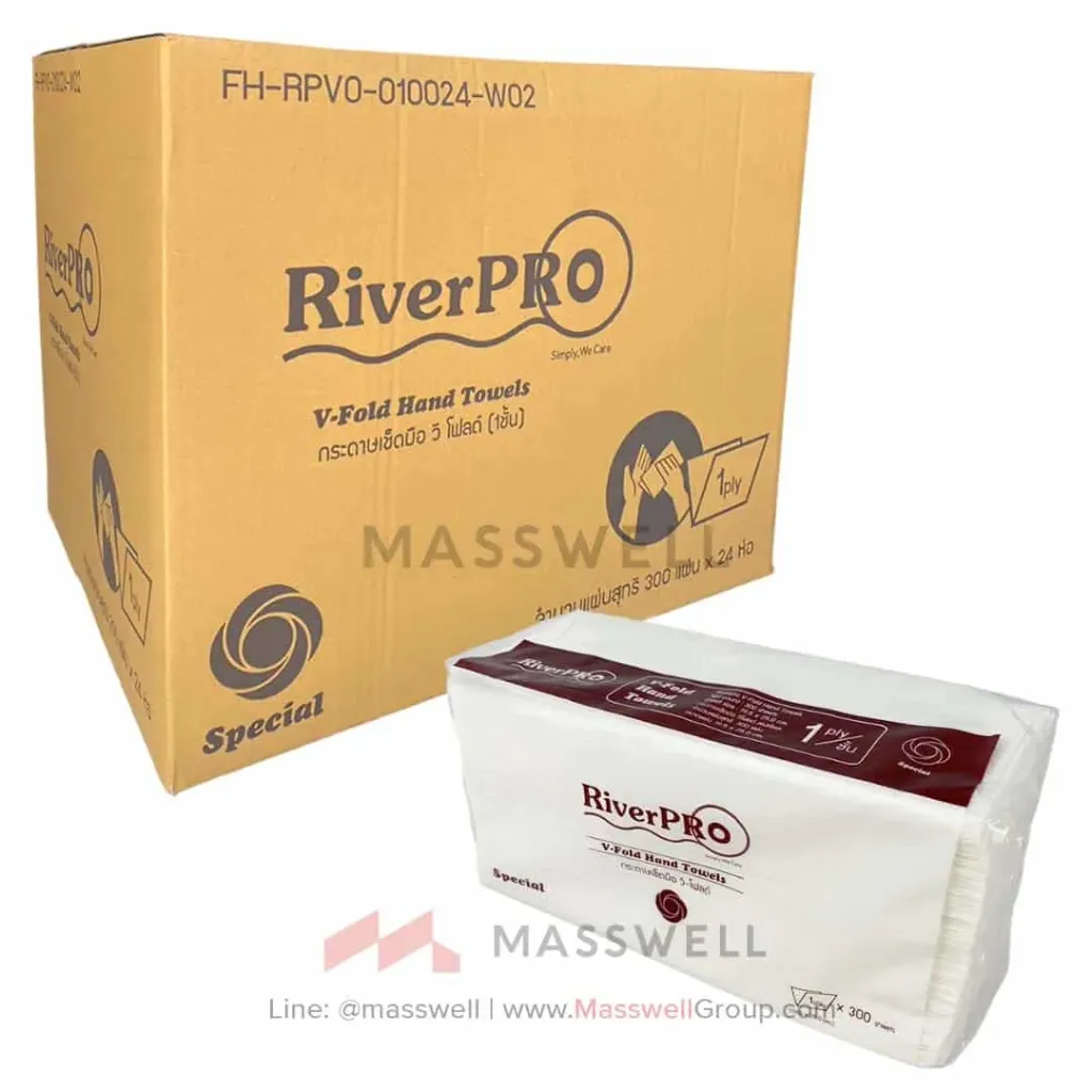 [RPH-V10024W0] RiverPro กระดาษเช็ดมือ V-Fold Special 1 ชั้น 300แผ่น [x24]