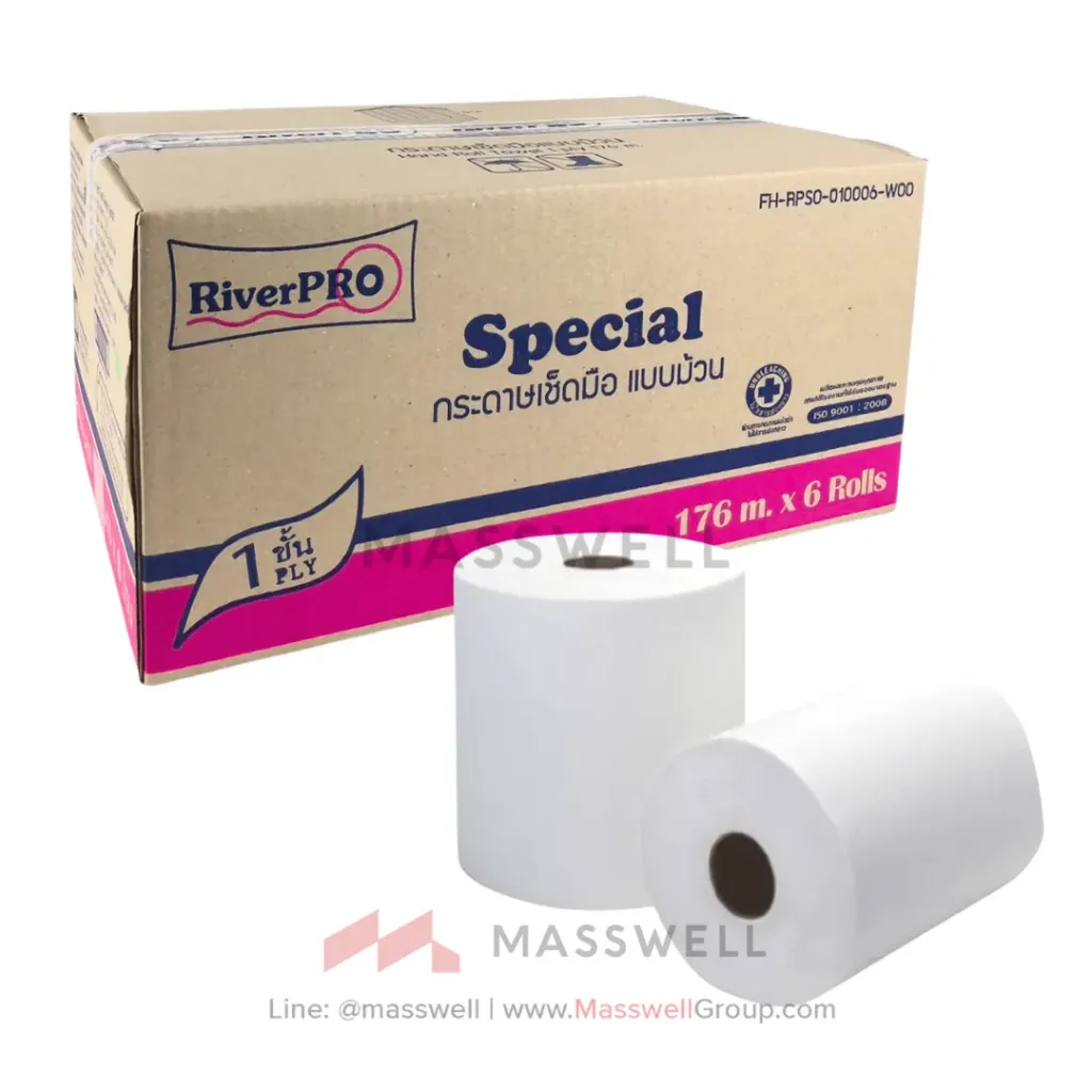 [RPHR-10006W] RiverPro กระดาษเช็ดมือแบบม้วน HRT 176 เมตร [x6]