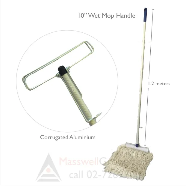 [W-MS-WP1012] ด้ามไม้ม็อบถูเปียก 1.2 เมตร หัวม็อบแบบหนีบ (สำหรับผ้า ขนาด 10 นิ้ว) *อลูมิเนียม