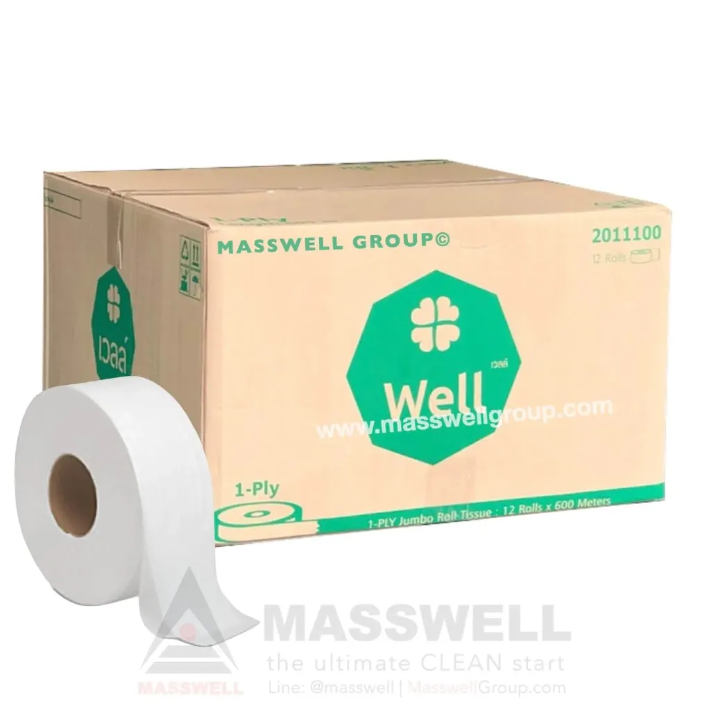 [WL-20111] WELL กระดาษชำระม้วนใหญ่ JRT 1 ชั้น 600 เมตร (12ม้วน)