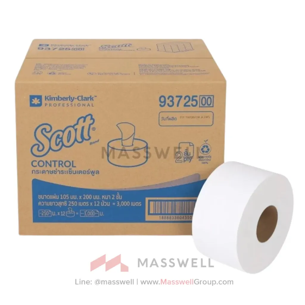 Scott กระดาษชำระม้วนใหญ่ ดึงแกนกลาง Twin Roll (Center Pull) 2 ชั้น 250 เมตร (12ม้วน)