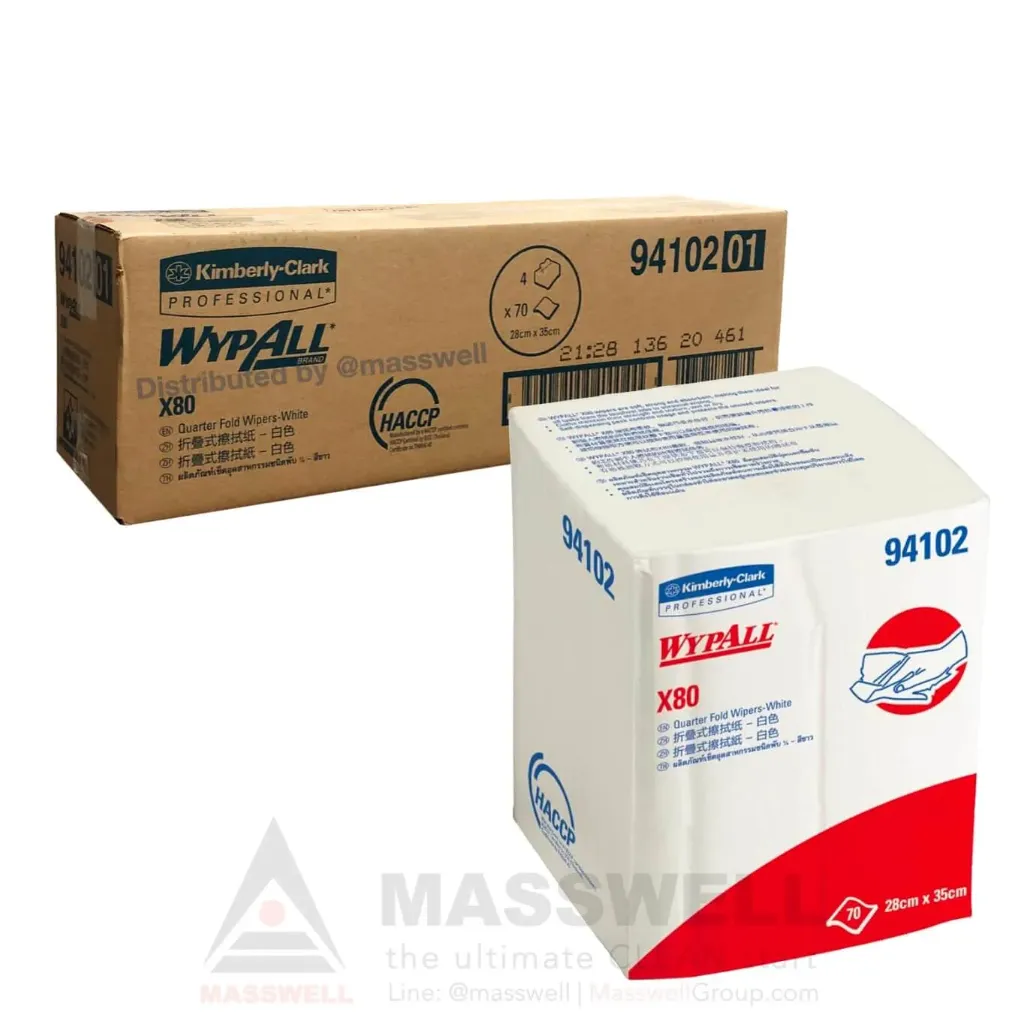 [KC-94102] WYPALL* กระดาษเช็ดอุตสาหกรรม X80 Quarter Fold 70’s (4ห่อ)