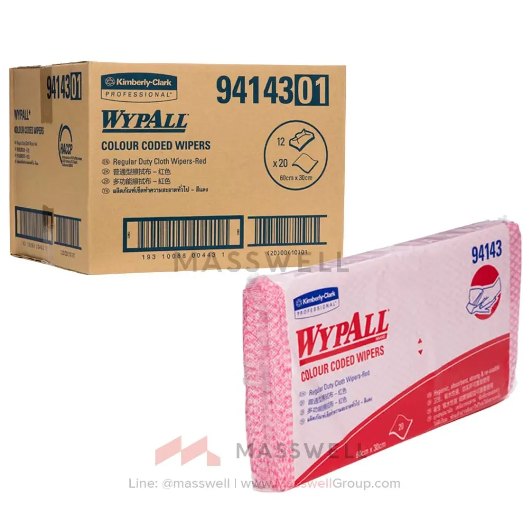 [KC-94143-P] WYPALL* ผ้าเช็ดอเนกประสงค์ Colour Coded Wiper Reg. Duty – สีแดง 20’s