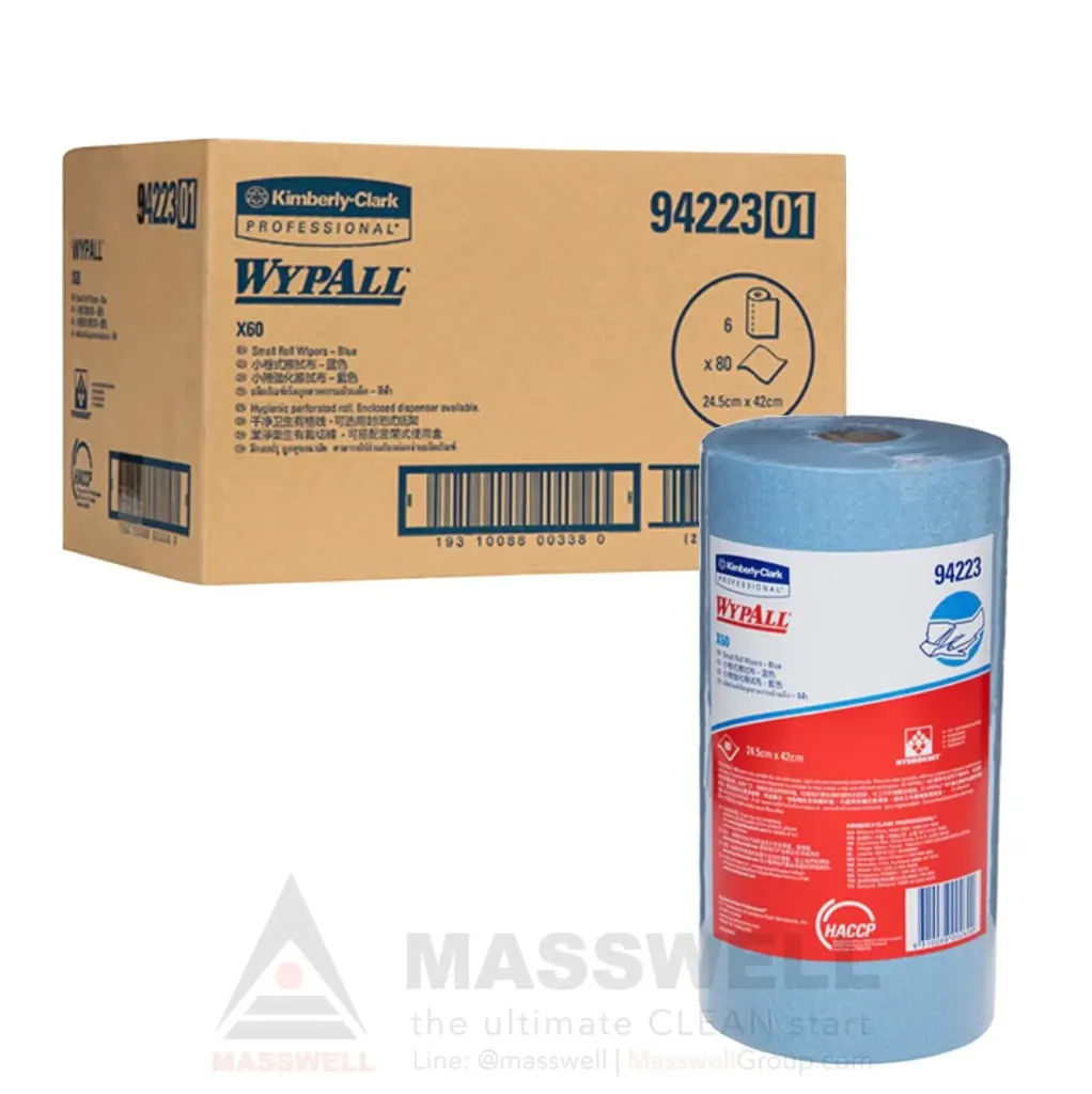 [KC-94223] WYPALL* กระดาษเช็ดอุตสาหกรรม X60 Small Roll – Blue 80’s (6ม้วน)