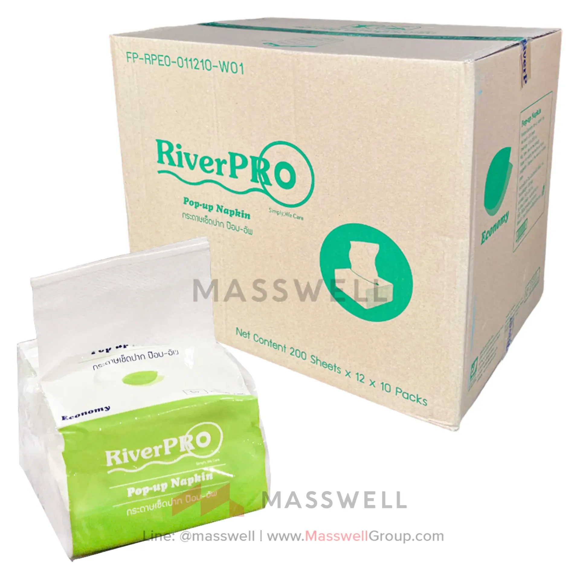 [RPP-E11210] RiverPro กระดาษเช็ดปากป๊อป-อัพ Pop-Up Economy 200แผ่น (120ห่อ)