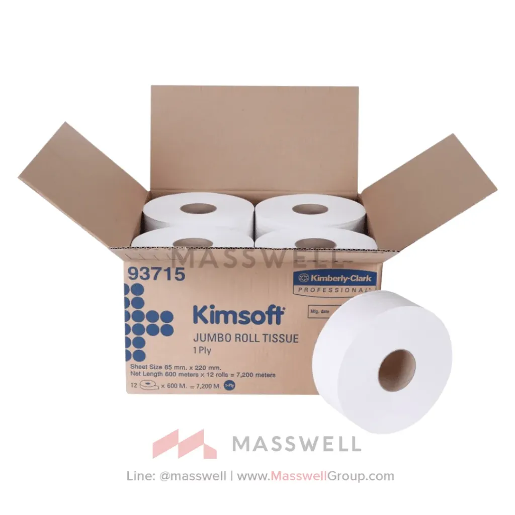 Kimsoft กระดาษชำระม้วนใหญ่ JRT 1 ชั้น 600 เมตร (12ม้วน)
