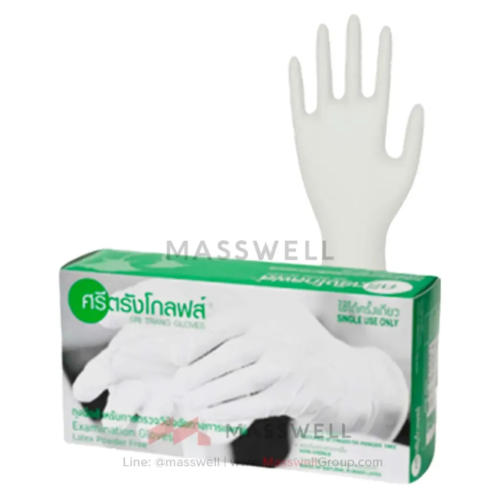 [ST-619024] SriTrang ถุงมือยางไร้แป้ง Latex Gloves กล.เขียว - White สีขาว (100 ชิ้น) (L)