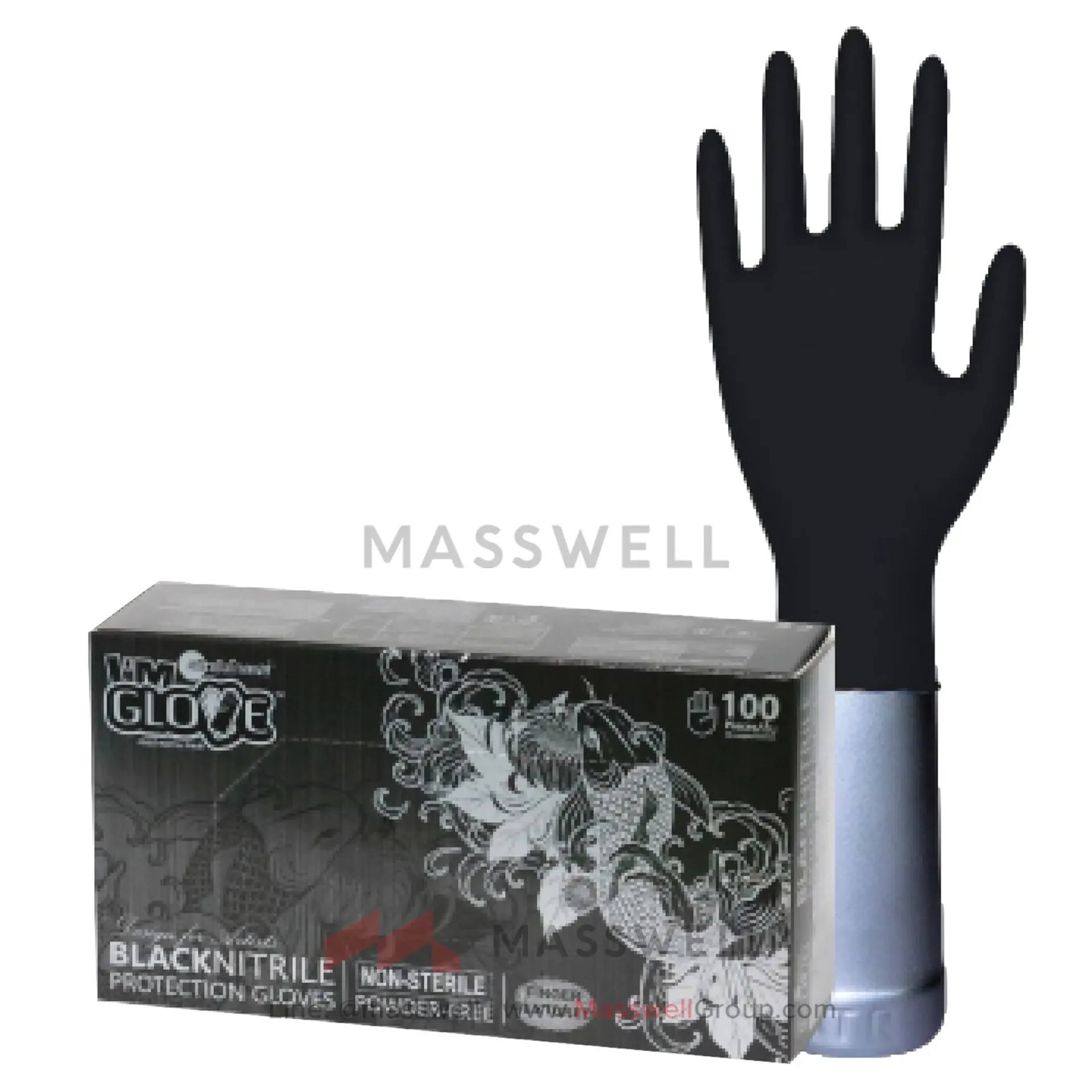 [ST-634270] SriTrang ถุงมือยางไนไตร Nitrile Gloves กล่องดำ ไม่มีแป้ง - สีดำ Black 3.5g (100 ชิ้น) I'M Glove (L)